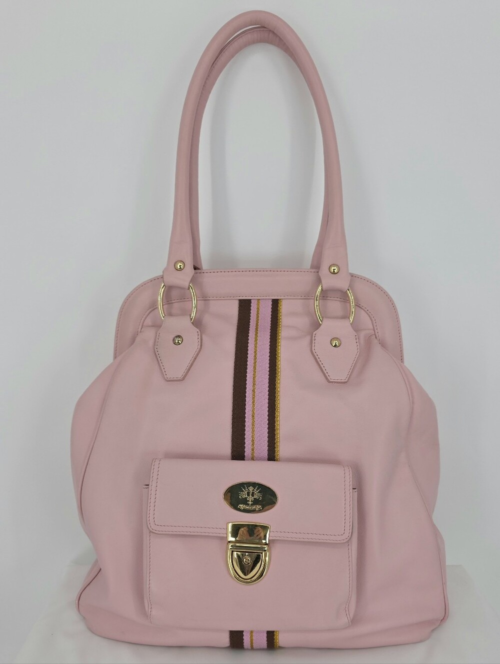 Christine Price Pink Leather Diaper Bag Tote Gold Hardware Y2K Baby Bag